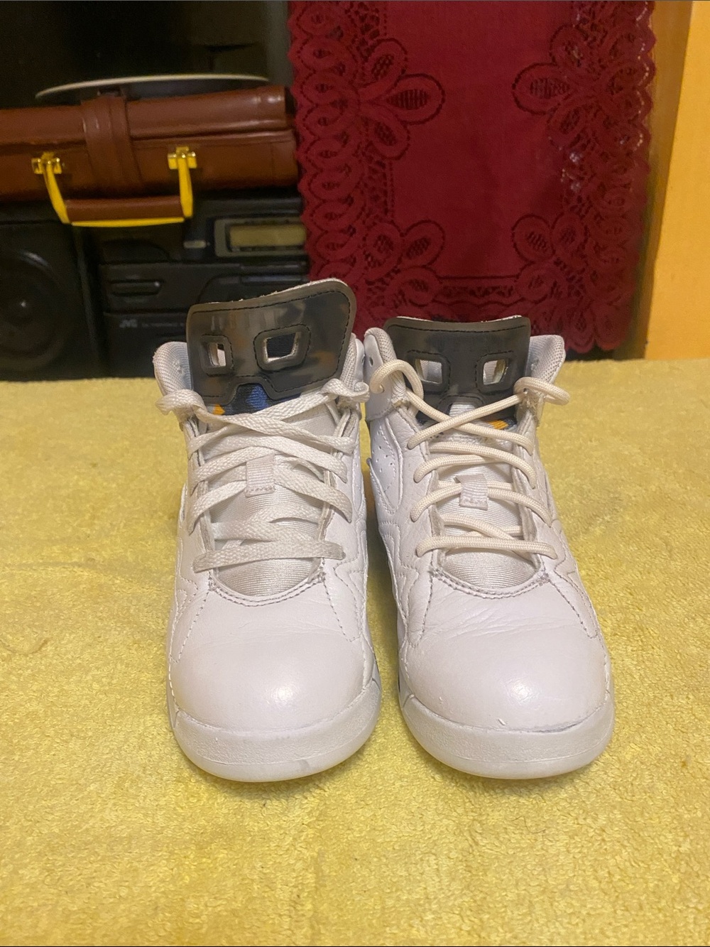 Nike Kids White High-Top Sneakers with Gray Tongue Accents